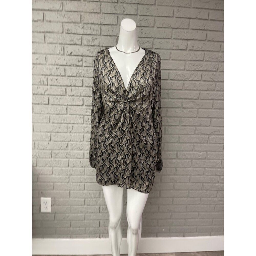 Zara Women Balloon Sleeve Twisted V Neckline Mini Dress Size M
